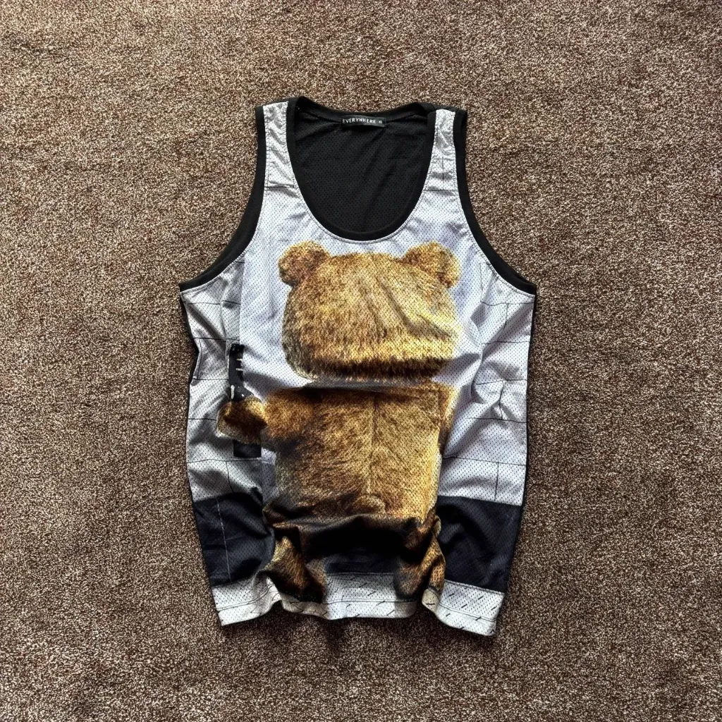Streetwear Bear Mesh Basketball Jersey - Size XL - Oversized Graphic Tank