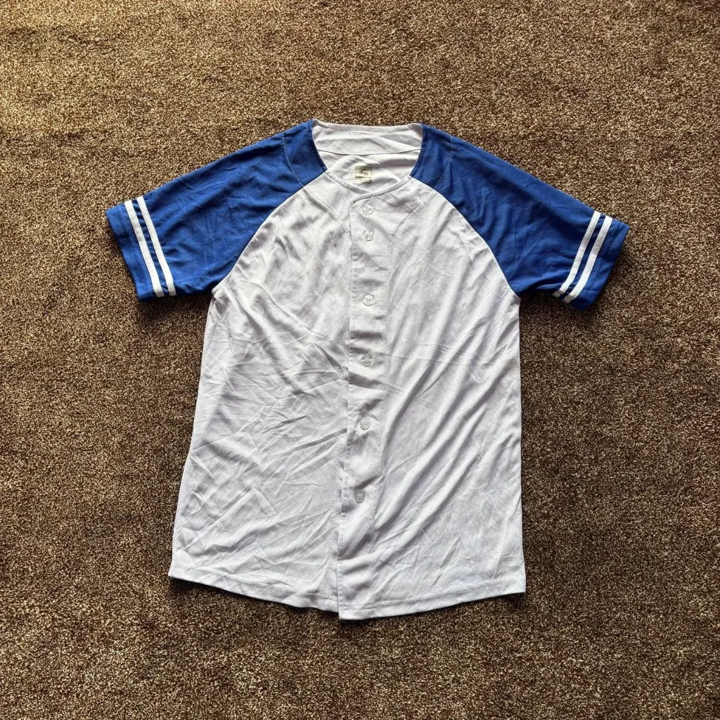 Blank Baseball Jersey Button-Down - Blue & White Raglan - Men's Size Medium