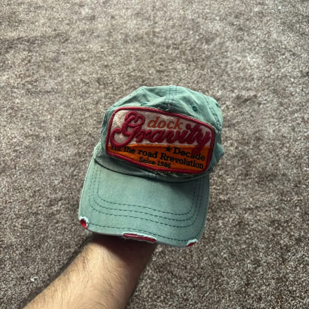 Vintage Distressed "Gravity" Patch Trucker Cap – Sage Green