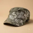 Y2K Grunge Distressed Green Cap with Studded Cross Detail